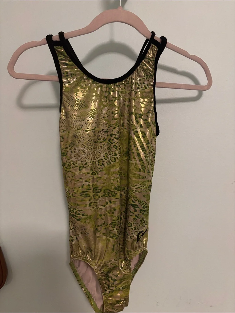 Gymnastics GK Metallic Green Animal-Print Leotard